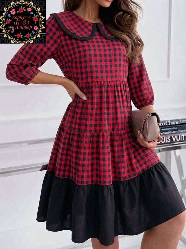 платье в клетку,женское платье в клетку,платье в клеточку,платье в клетку с воротником,клетчатое платье