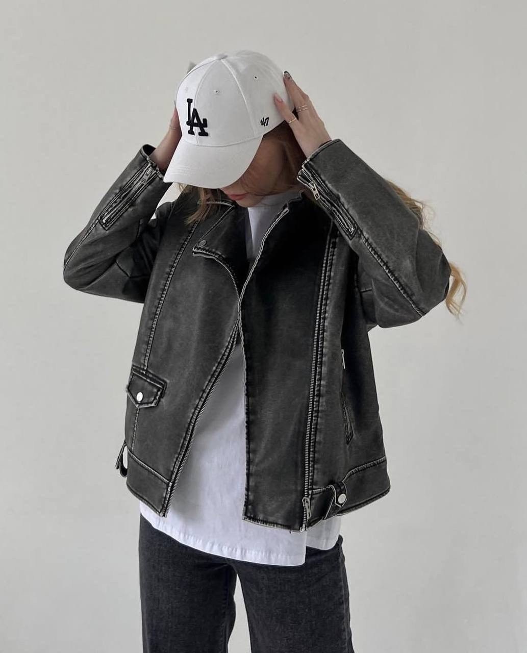 косуха винтажная куртка кожаная oversize серая monyken,куртка косуха,кожаная куртка косуха,косуха серая винтажная куртка кожаная оверсайз aftfbasic,косуха серая