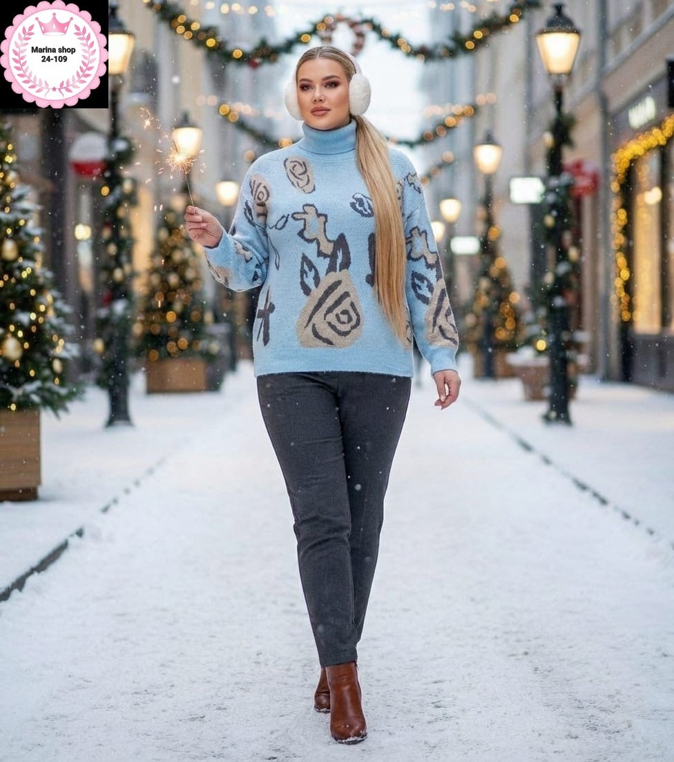 свитер удлиненная,свитера женские,джемпер новогодний,джемпер голубой,свитер зима