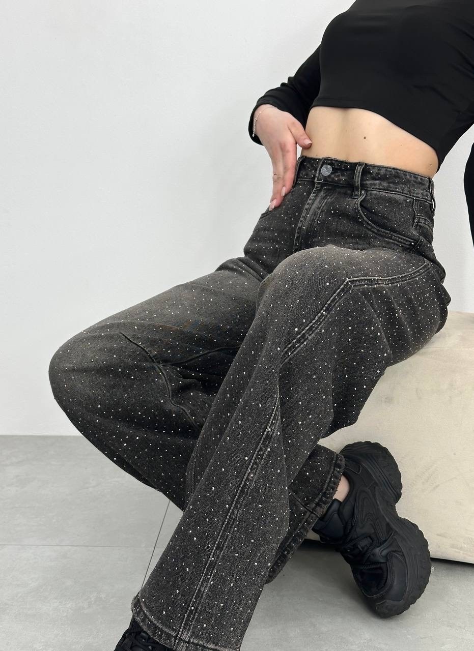 джинсы со стразами,джинсы со стразами в золла,женские джинсы со стразами,широкие джинсы со стразами,джинсы женские zolla 22333710v06199d0 черные