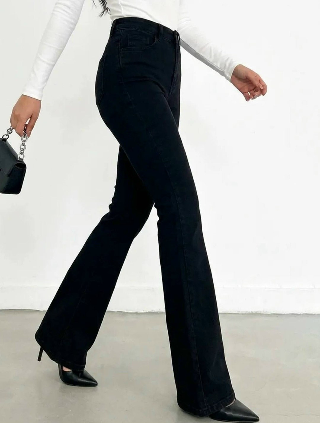 джинсы клеш женские,джинсы женские,черные женские качественные джинсы клеш от колена,черные джинсы клеш,джинсы клёш
