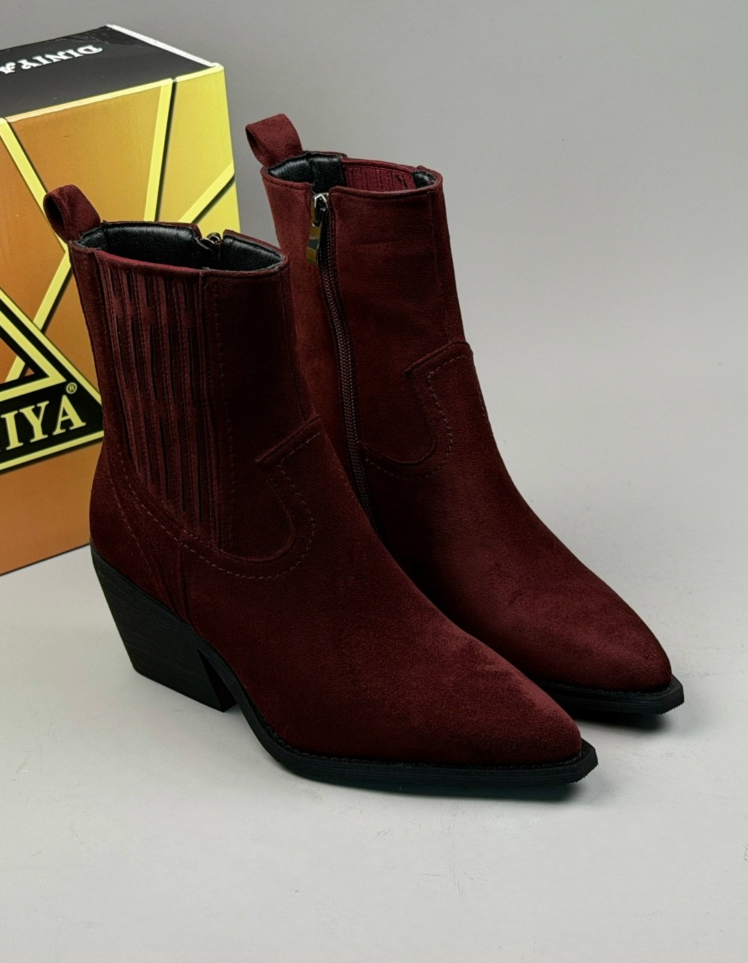ботинки казаки замшевые демисезонные на каблуке бордовые,,ботильоны женские,казаки женские экозамша бордовый, женская