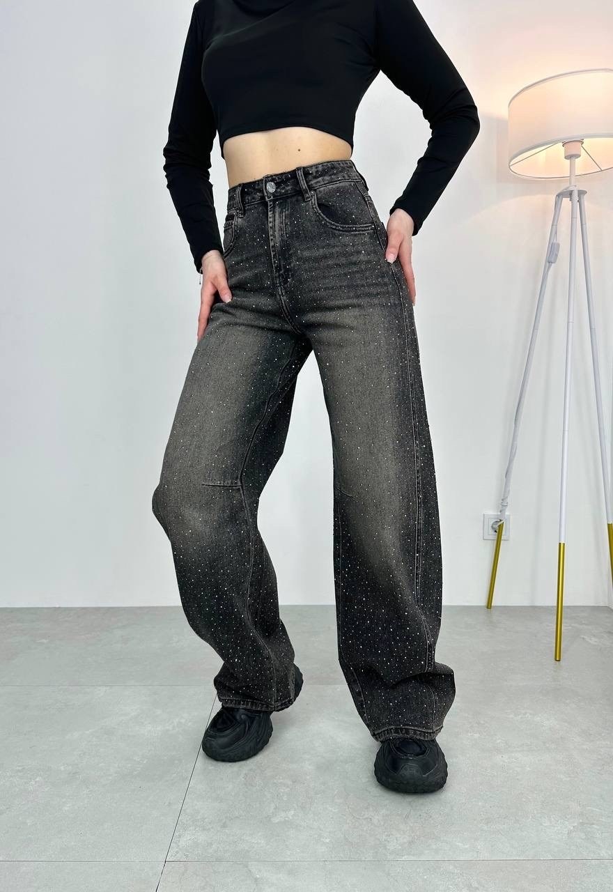 джинсы со стразами,джинсы со стразами в золла,женские джинсы со стразами,широкие джинсы со стразами,джинсы женские zolla 22333710v06199d0 черные