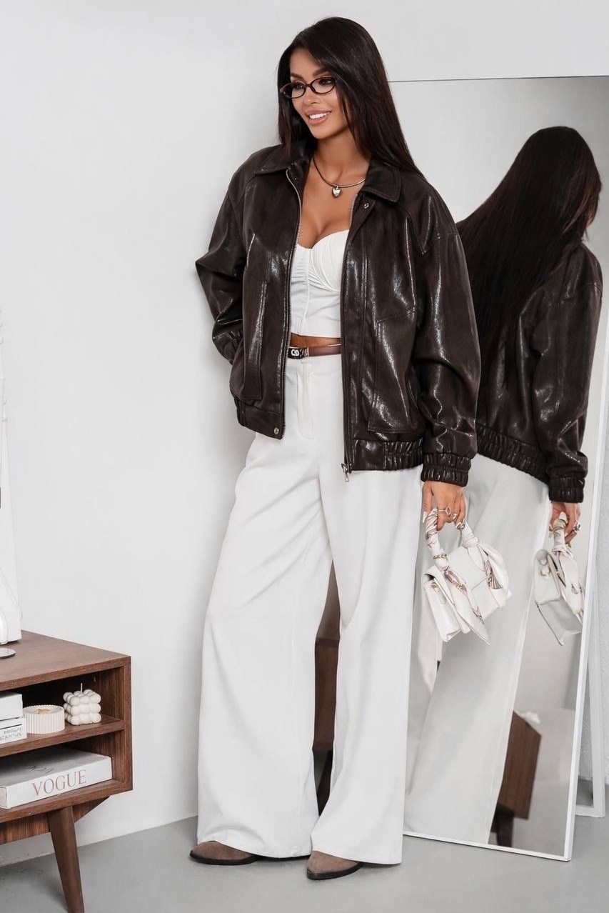 куртка бомбер оверсайз кожаная c&c fashion,кожаная куртка бомбер женская,куртка бомбер женская,кожаный бомбер,кожаная куртка