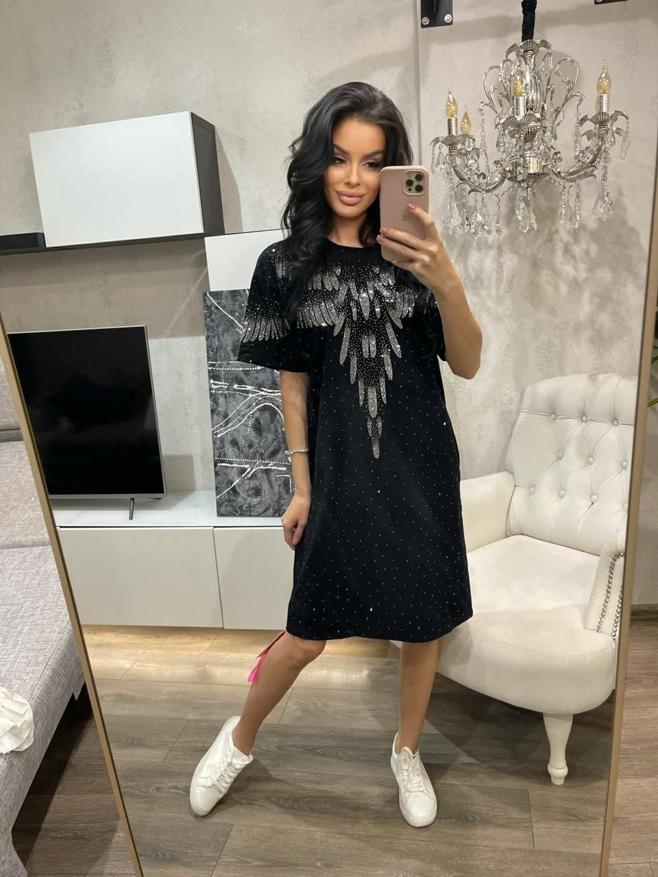 туника праздничная удлиненная домашняя t.b shop,платье,нарядное платье,футболка оверсайз со стразами fashion lux,платье женское