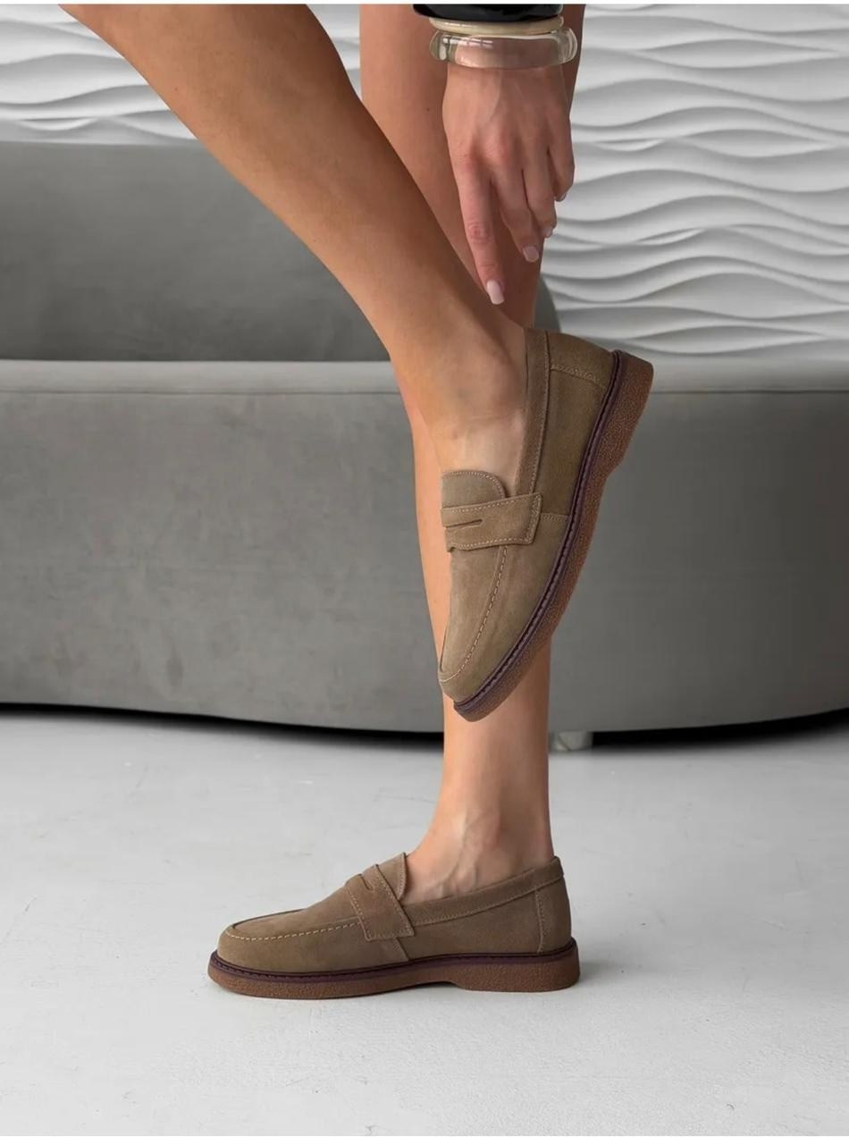 ,женские лоферы из натуральной замши,бежевые лоферы,лоферы женские коричневые натуральная замша reversal,лоферы женские