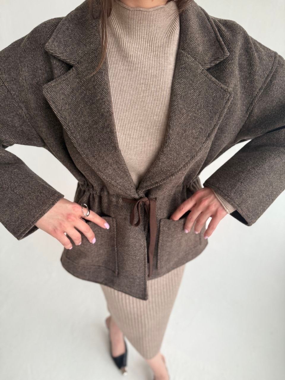 жакет vizanti 9144 коричневый,жакет,жакет и юбка,стильное пальто,жакет и пиджак