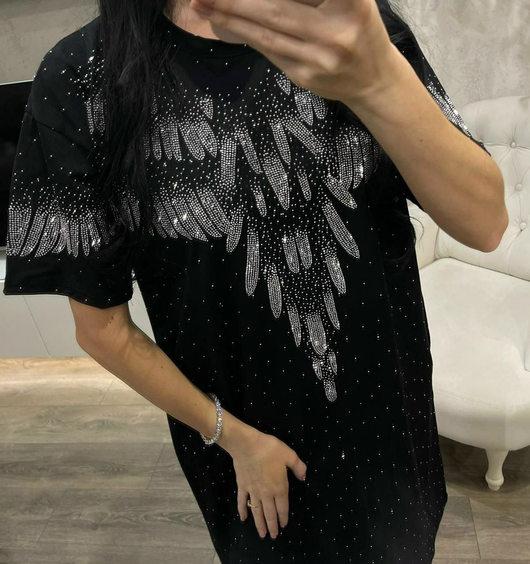 туника праздничная удлиненная домашняя t.b shop,платье,нарядное платье,футболка оверсайз со стразами fashion lux,платье женское
