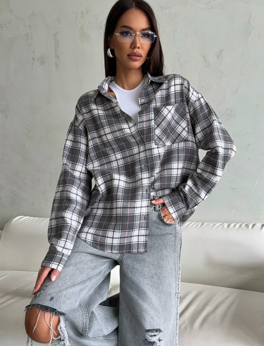 рубашка оверсайз в клетку betrendy wear,рубашка оверсайз в клетку удлиненная,рубашка варенка в клетку оверсайз удлиненная lady gina,рубашка в клетку,рубашка в клетку женская оверсайз