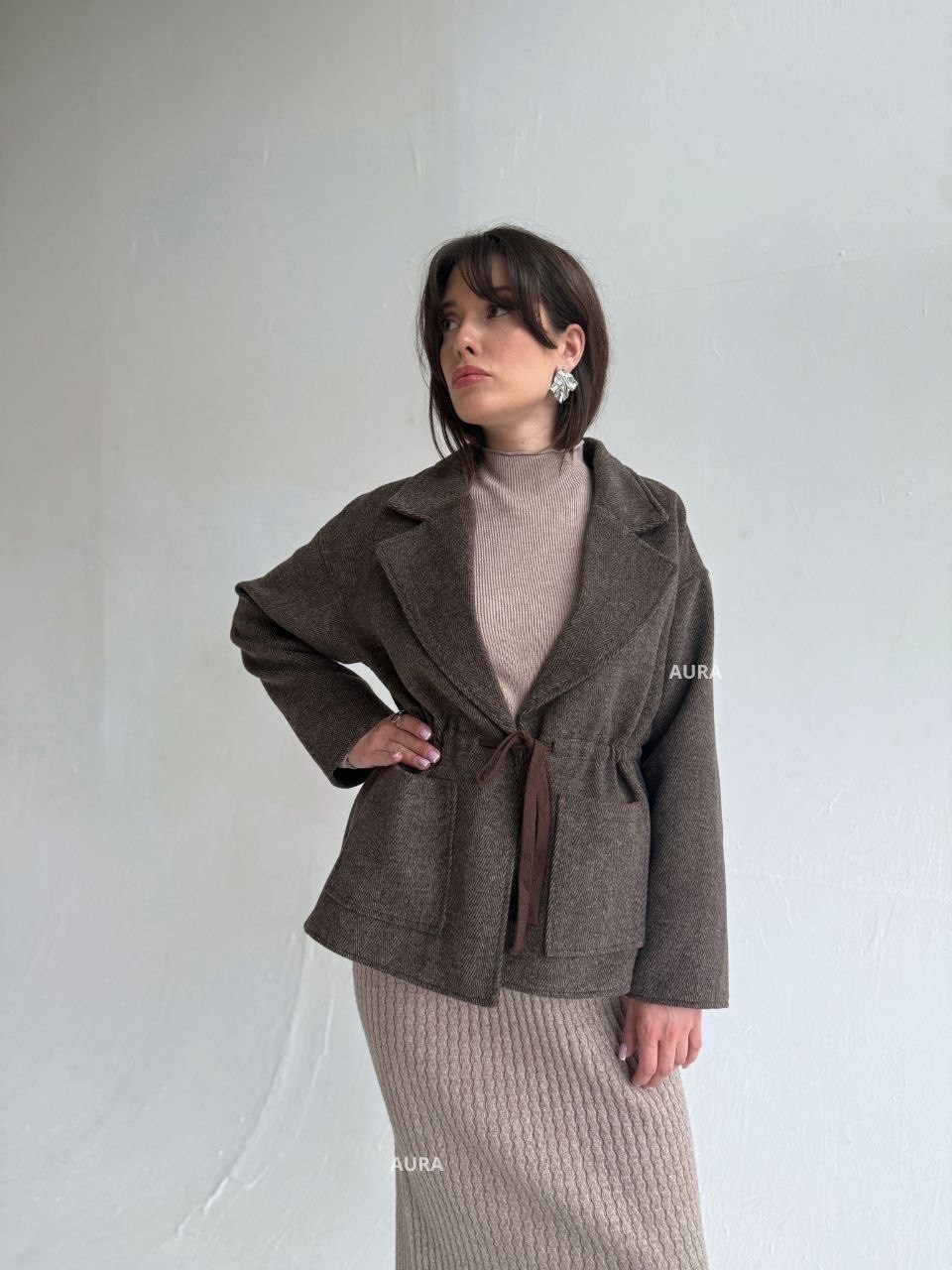 жакет vizanti 9144 коричневый,жакет,жакет и юбка,стильное пальто,жакет и пиджак