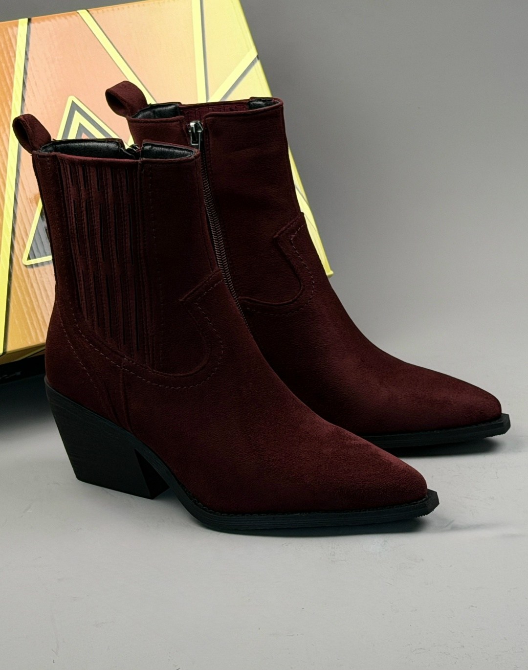 ботинки казаки замшевые демисезонные на каблуке бордовые,,ботильоны женские,казаки женские экозамша бордовый, женская