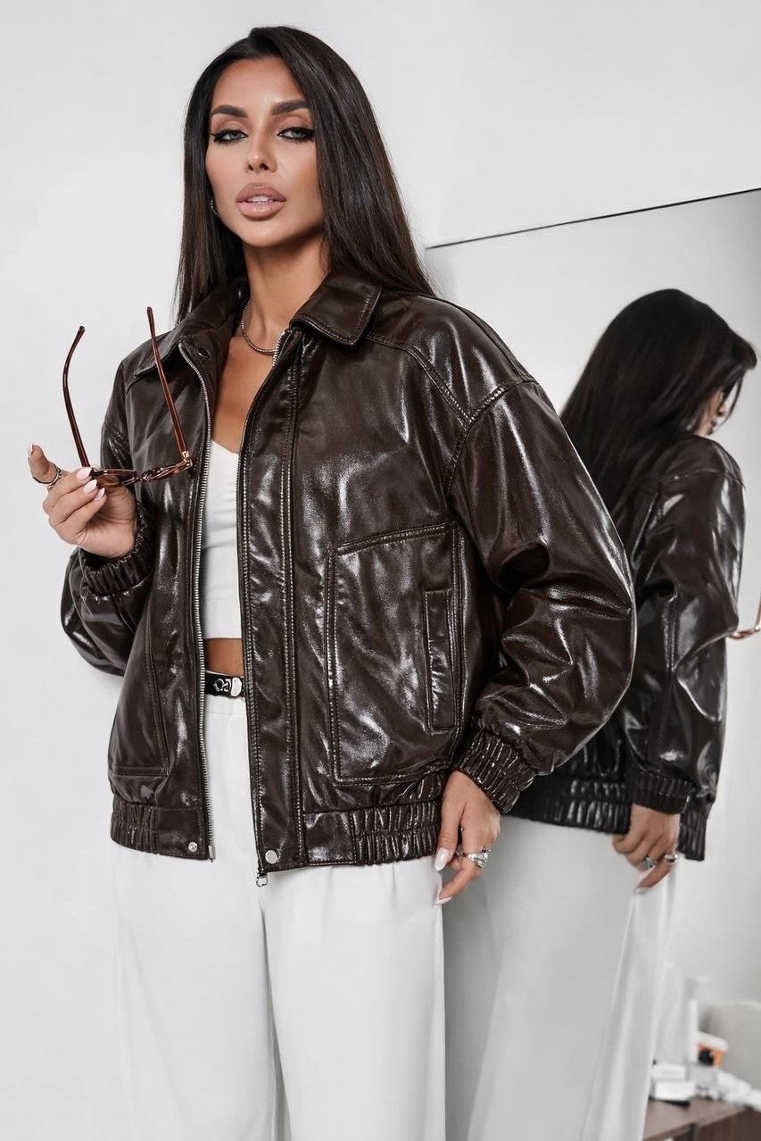 куртка бомбер оверсайз кожаная c&c fashion,кожаная куртка бомбер женская,куртка бомбер женская,кожаный бомбер,кожаная куртка