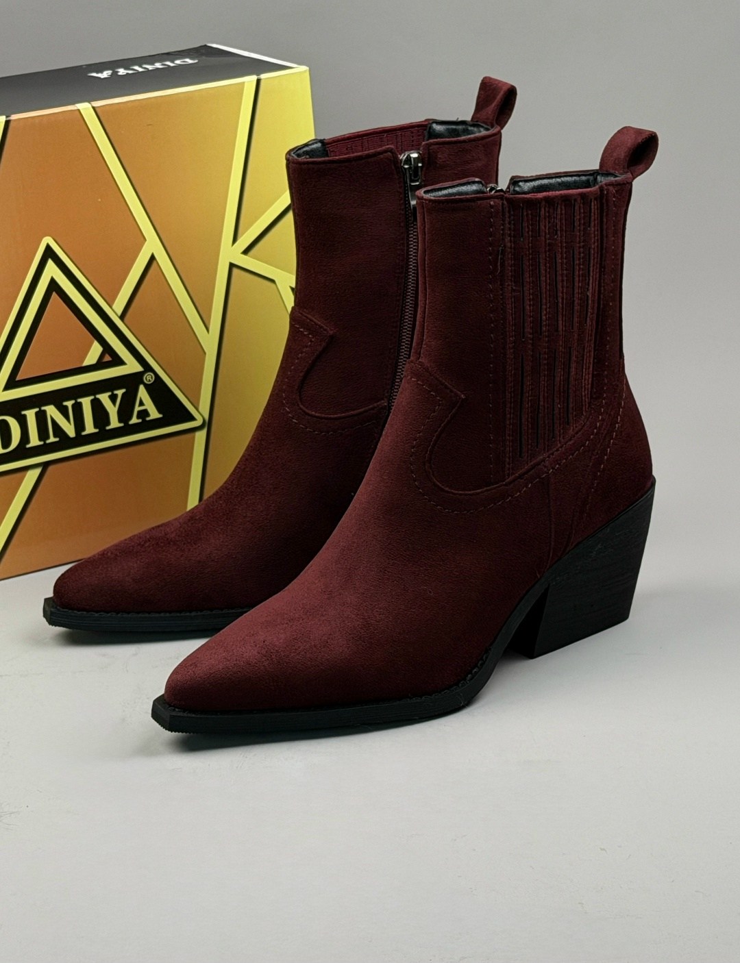 ботинки казаки замшевые демисезонные на каблуке бордовые,,ботильоны женские,казаки женские экозамша бордовый, женская