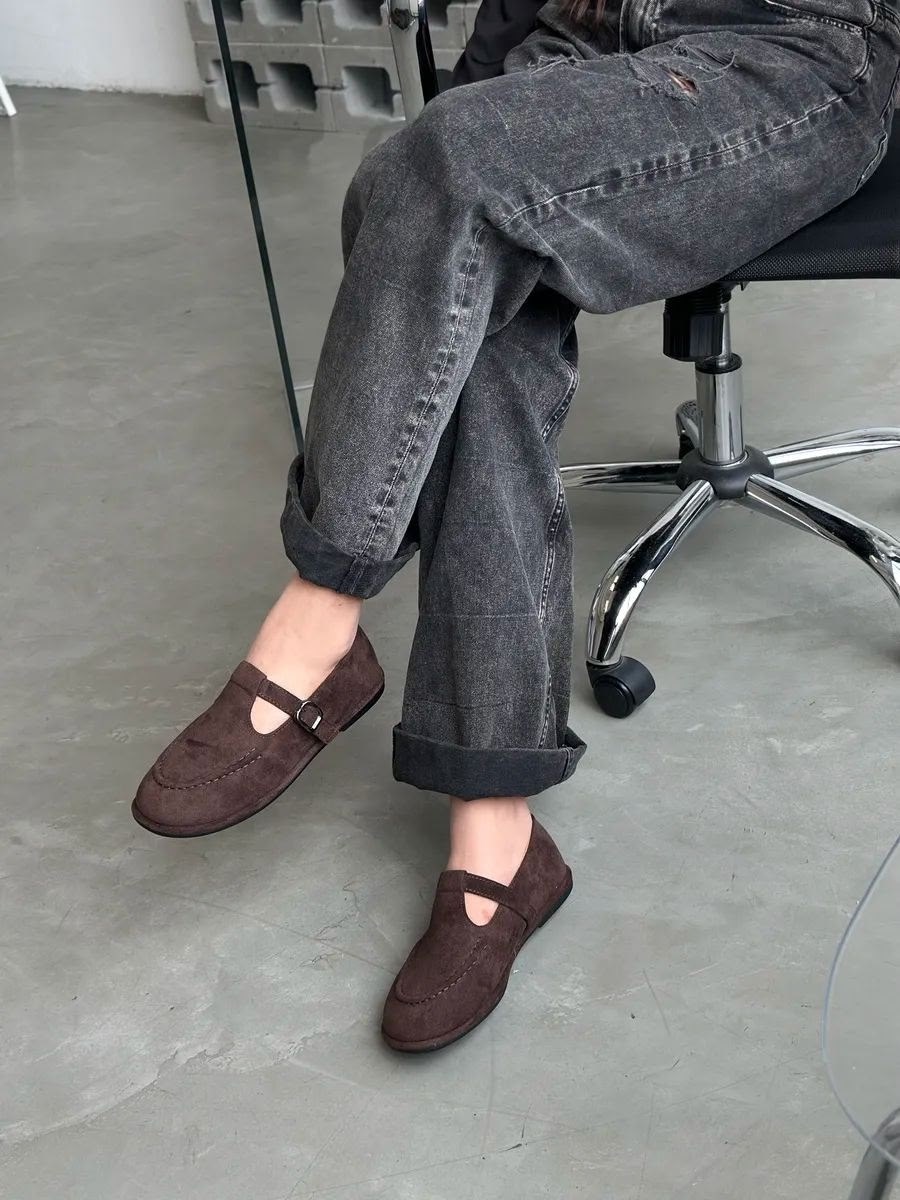 , женская,лоферы коричневые с ремешком замшевые,лоферы замшевые,повседневная