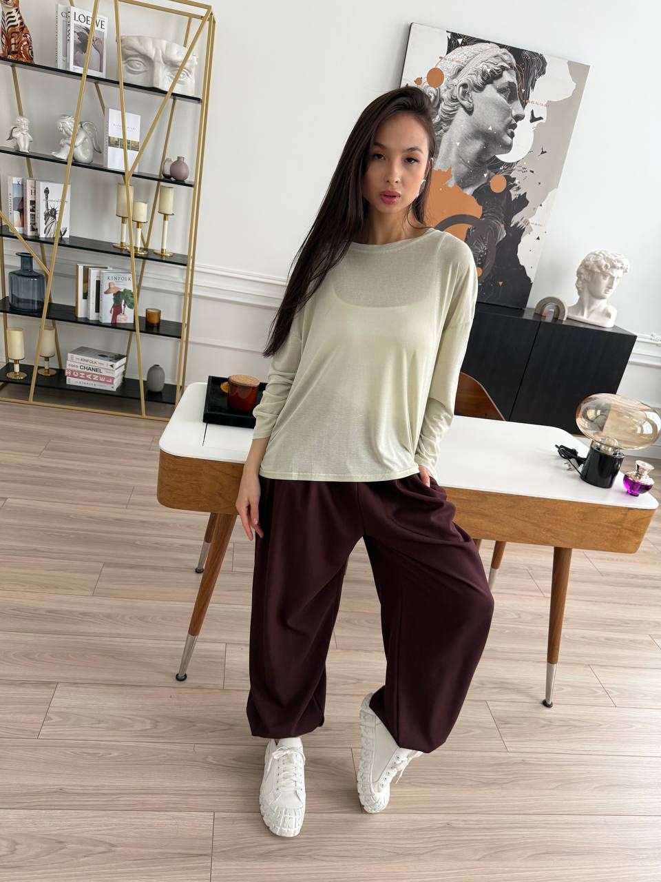 трикотажный джемпер,женская кофта,джемпер,брюки палаццо,широкие брюки