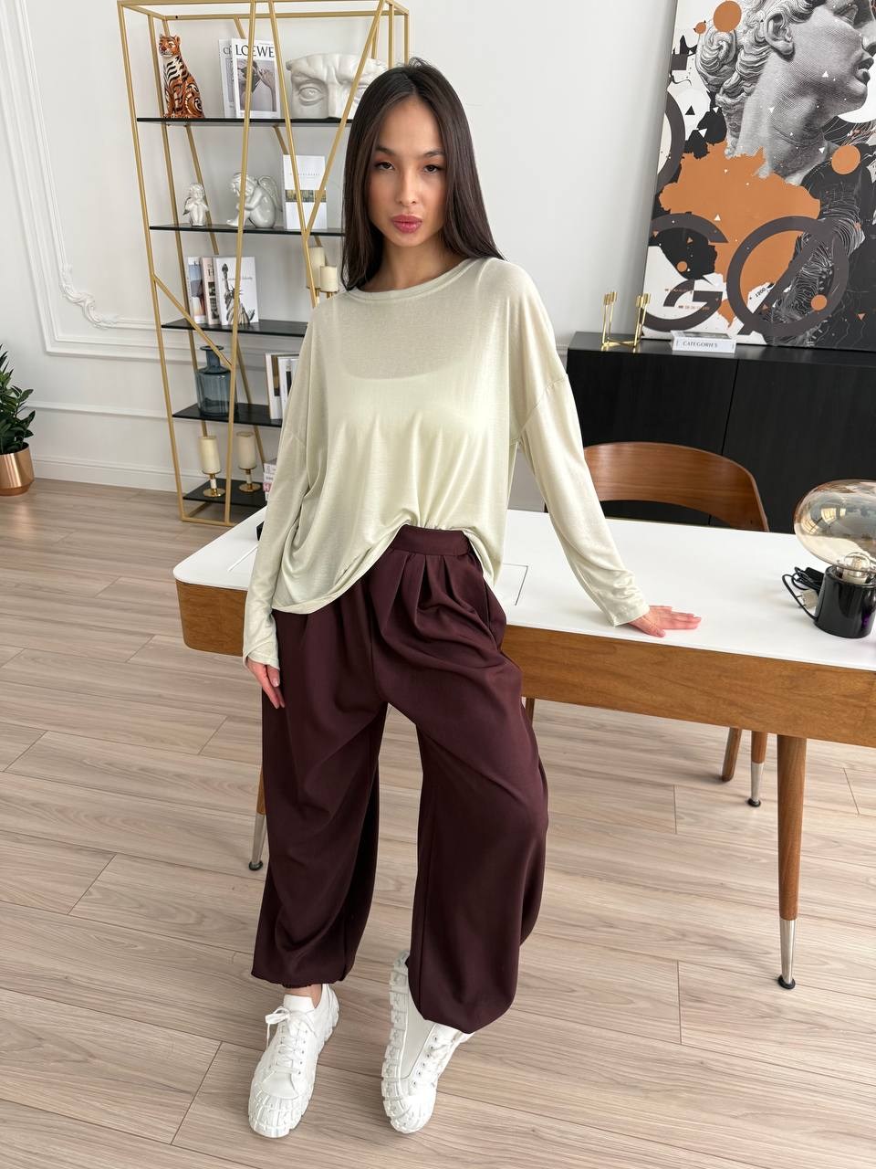 трикотажный джемпер,женская кофта,джемпер,брюки палаццо,широкие брюки