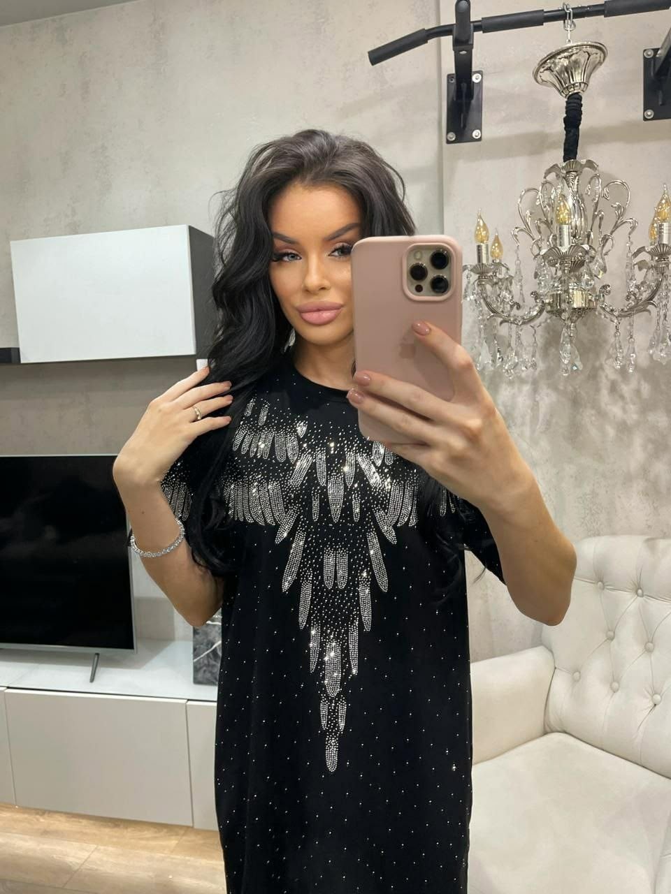 туника праздничная удлиненная домашняя t.b shop,платье,нарядное платье,футболка оверсайз со стразами fashion lux,платье женское