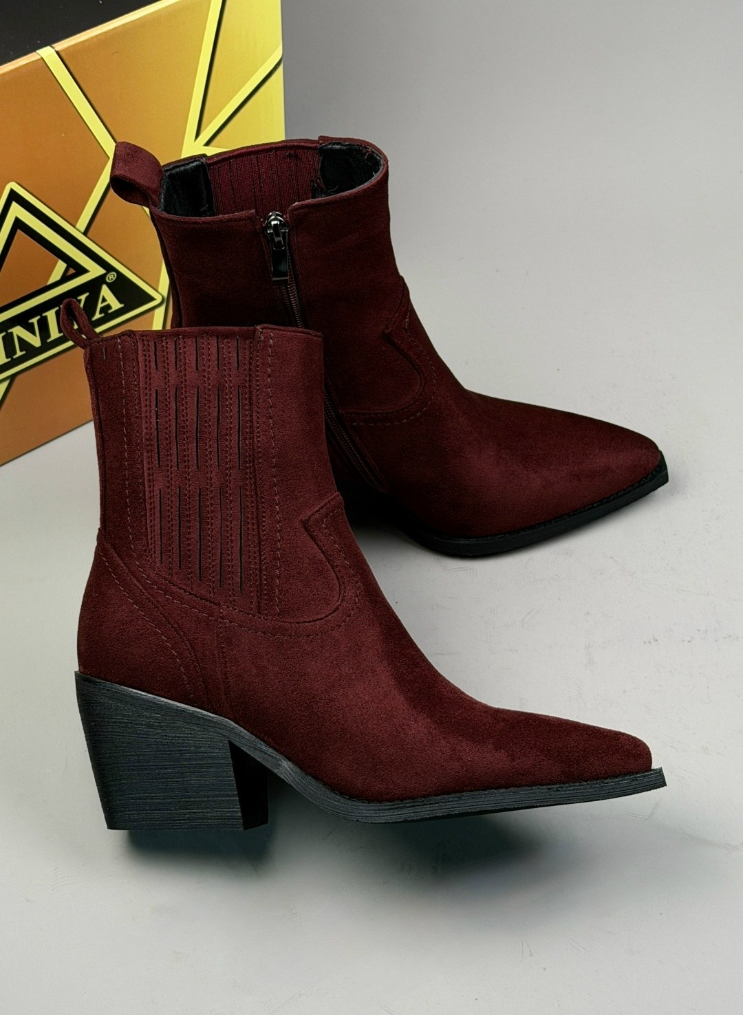 ботинки казаки замшевые демисезонные на каблуке бордовые,,ботильоны женские,казаки женские экозамша бордовый, женская