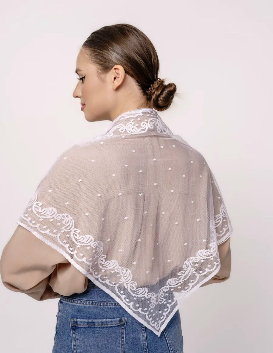 косынка для храма,платок белый,кружевной палантин,платок для церкви,женские платки