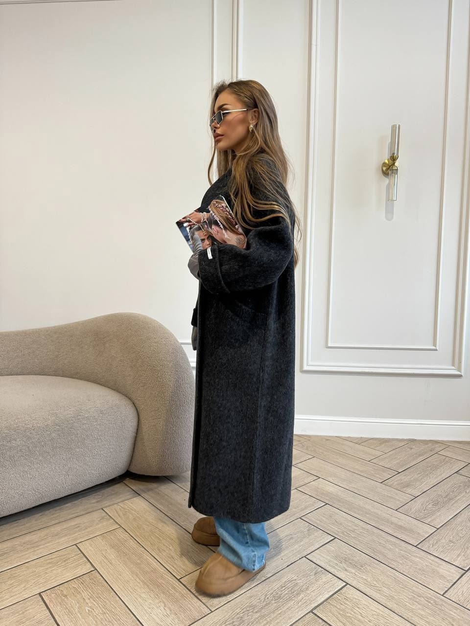 стильное пальто,удлиненное пальто,оверсайз пальто,серое пальто,демисезонное пальто