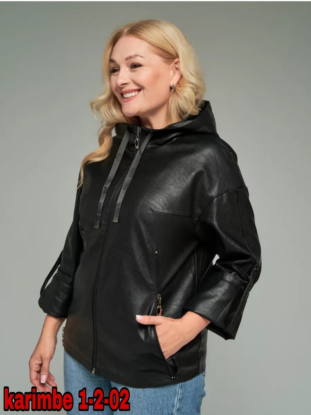 женская кожаная куртка из эко-кожи с капюшоном мосмеха,женская кожаная куртка из эко-кожи с капюшоном,куртка кожаная,женская кожаная куртка,кожаная куртка женская мосмеха 8023320 черная 58 ru