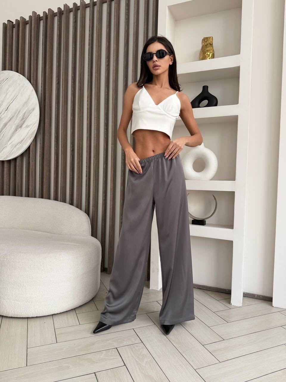 брюки шелковые палаццо на резинке qaso 251927240,брюки широкие,брюки палаццо,брюки модные,шелковые брюки