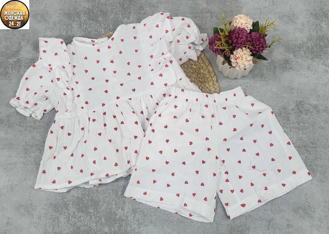 пижама с сердечками с шортами и топом костюм летний для дома umood 218997300,одежда для новорожденного,пижама женская,муслиновая пижама с шортами и рубашкой с сердечками lesslace 211489543,пижама для