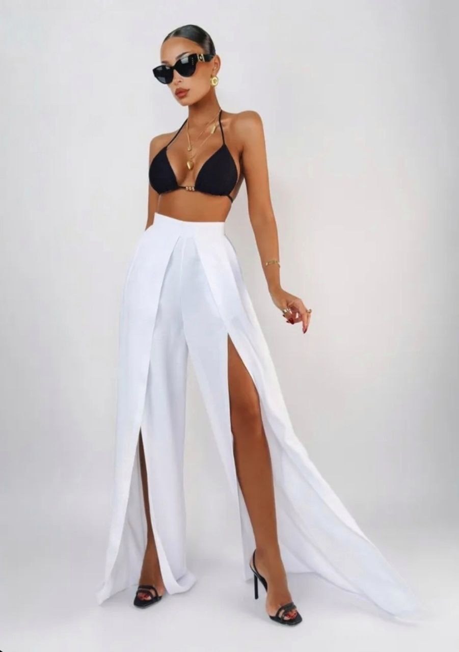 пляжная юбка,белая пляжная юбка,широкие брюки с разрезом,пляжная одежда,белые брюки с разрезами