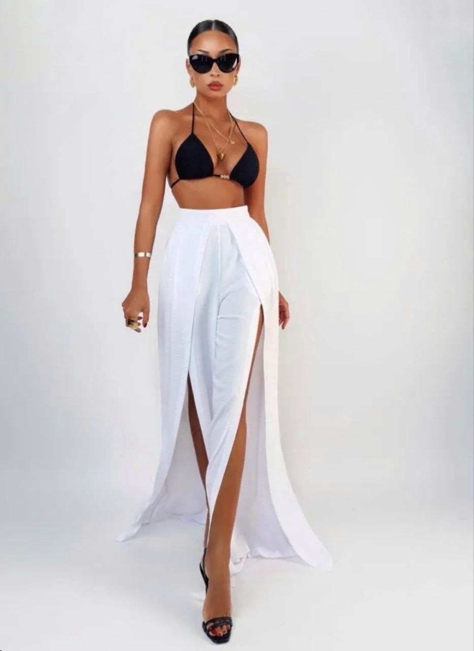 пляжная юбка,белая пляжная юбка,широкие брюки с разрезом,пляжная одежда,белые брюки с разрезами