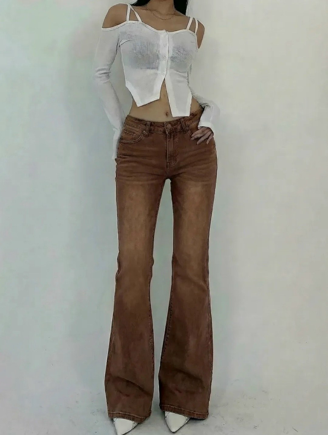 коричневые джинсы клеш женские,женские джинсы клеш,брюки клеш с высокой талией,женские джинсы в стиле ретро с широкими штанинами для повседневных брюк с высокой талией,женские джинсовые брюки с широки