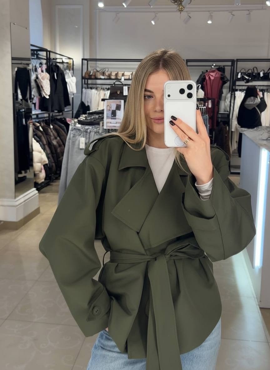 тренч хаки,куртка тренч,повседневная куртка,короткий тренч,женский тренч