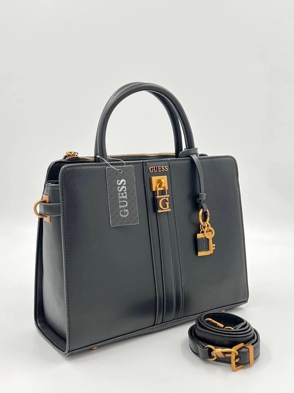 сумка женская guess,cумка guess,сумка женская guess hwvz8734060 черный,сумка guess с замочком и вертикальными вставками, черный,сумка женская guess hwvb85 черный