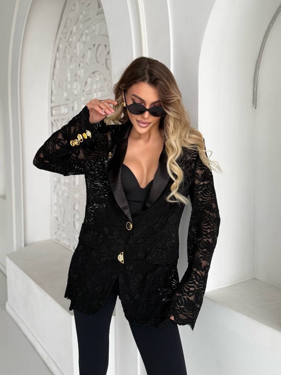 черный нарядный комплект жакет и брюки из гипюра eola 2733 черный,черный нарядный комплект жакет и брюки из гипюра eola 2733,женский брючный костюм-двойка,женский костюм,костюм брючный женский