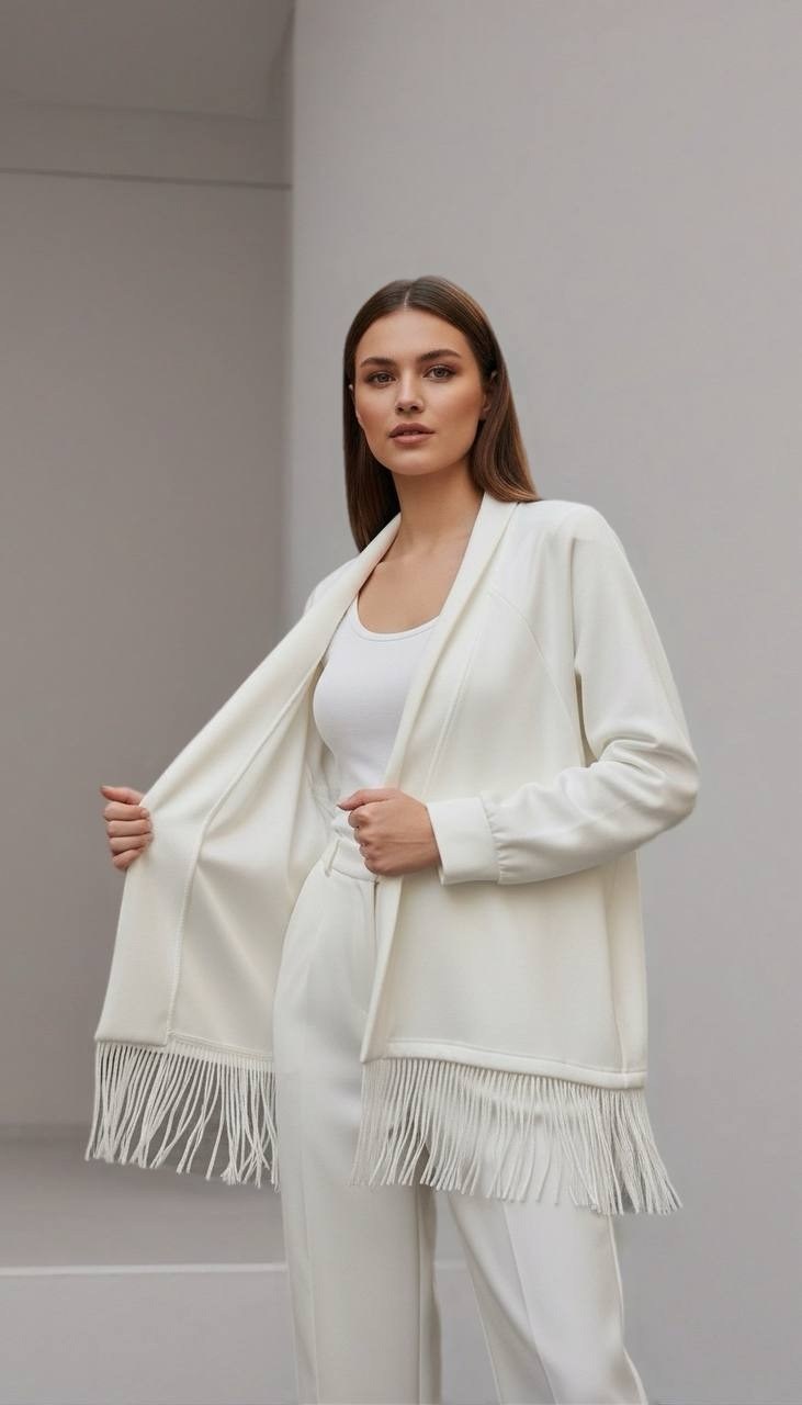 пальто с бахромой,пальто из итальянской шерсти chicago с бахромой белое,кардиган с бахромой,кардиган,джемпер с бахромой