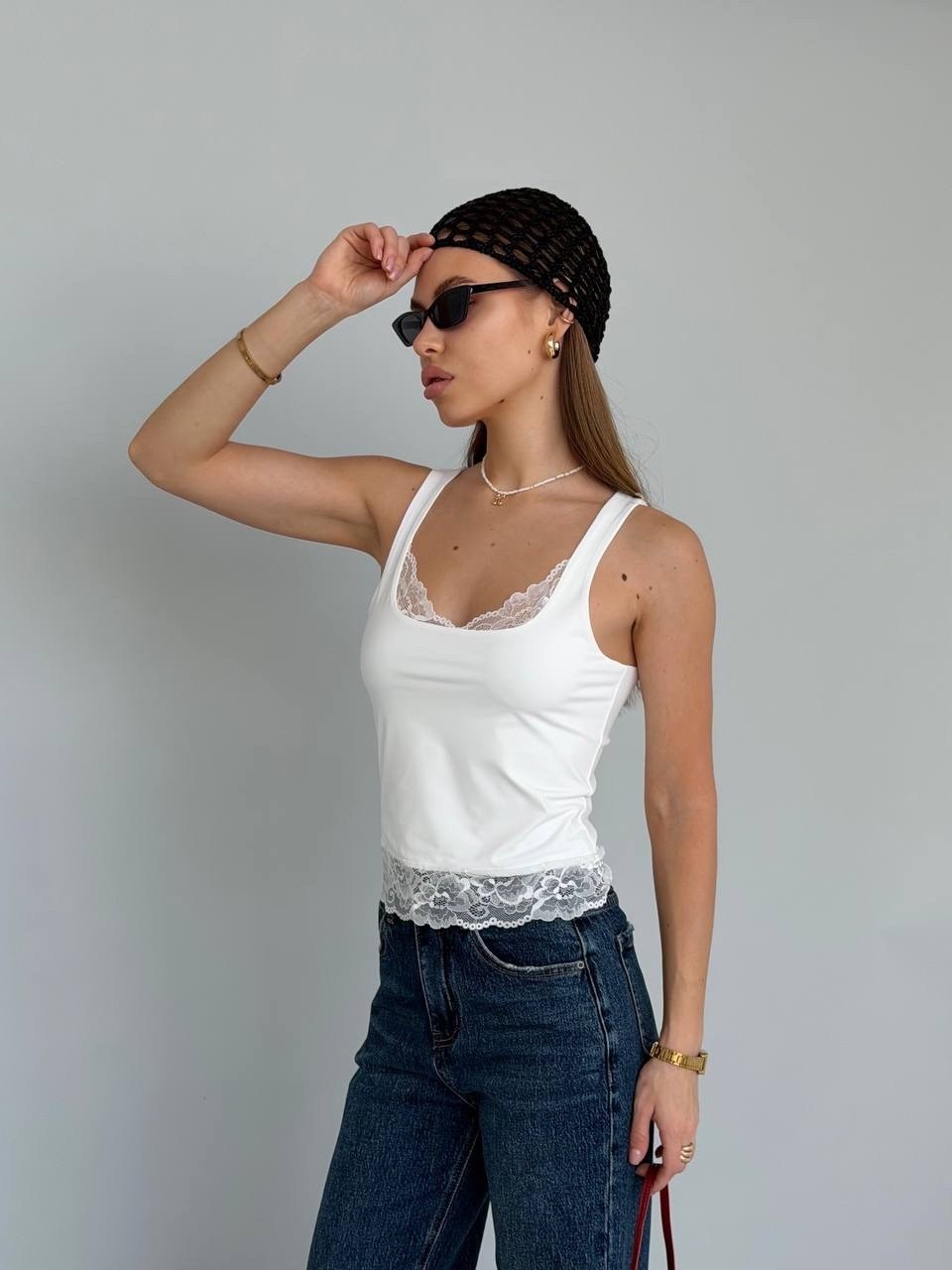 кружевная майка,майка женская с кружевом,топ laredoute топ с кружевным воротником s белый,женская майка,майка бельевая женская