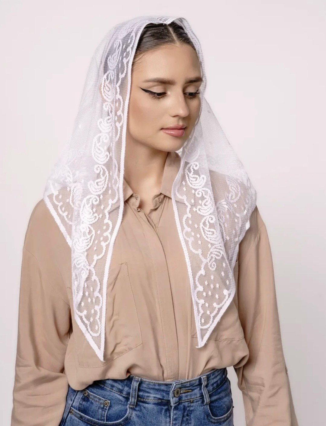 косынка для храма,платок белый,кружевной палантин,платок для церкви,женские платки