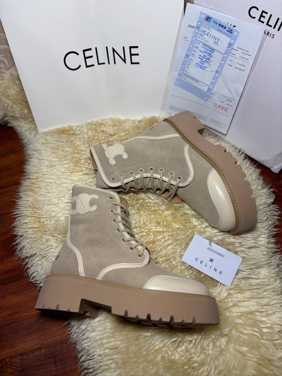 ботинки celine,комбинированные ботинки celine premium,женские ботинки celine натуральная кожа,celine ботинки бежевые женские,ботинки зимние celine