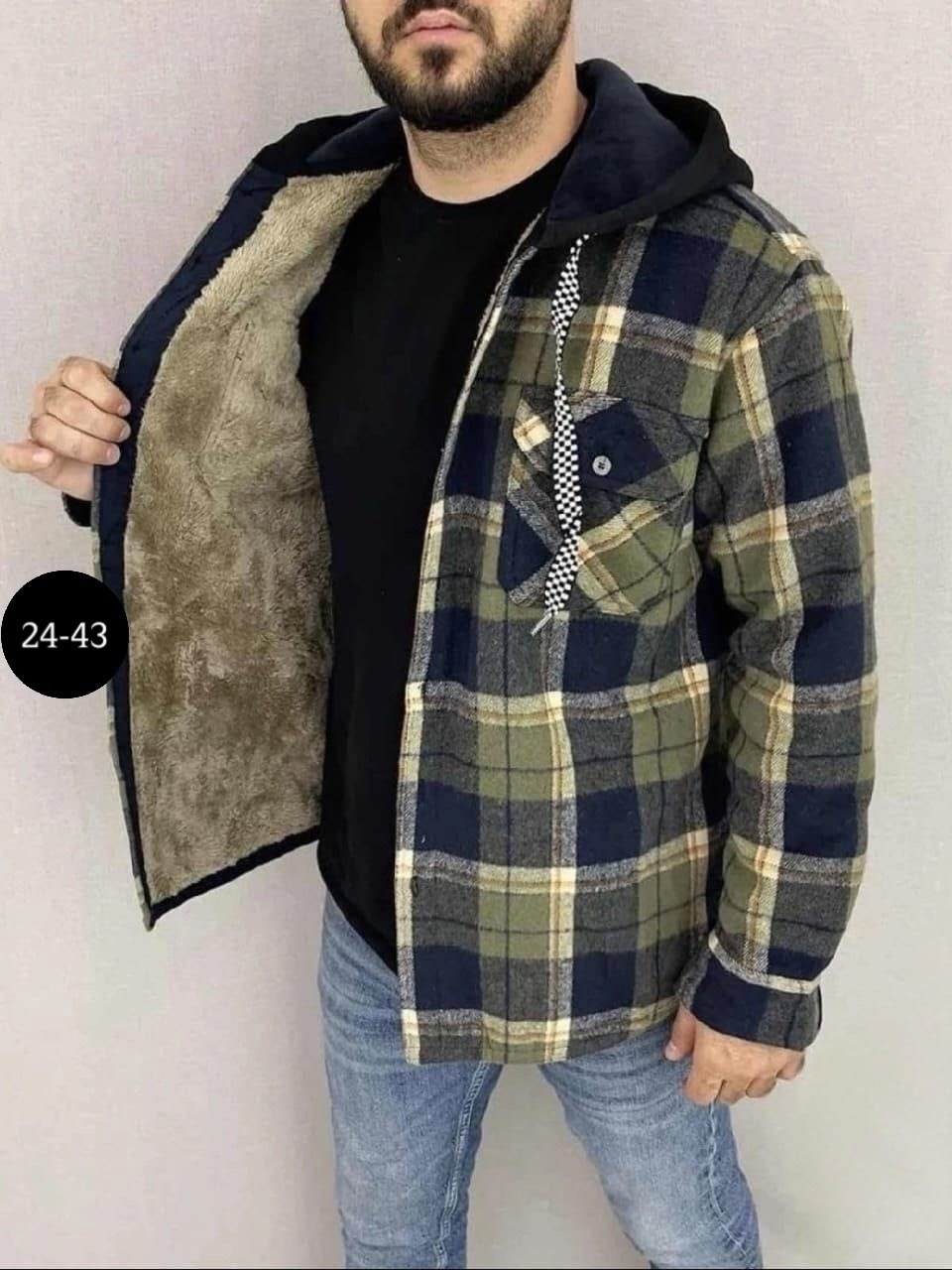 рубашка утепленная на меху зимняя в клетку,рубашка на меху с капюшоном,рубашка теплая на флисе,рубашка на меху с капюшоном цвет хаки,толстовка рубашка теплая арт. 11599010