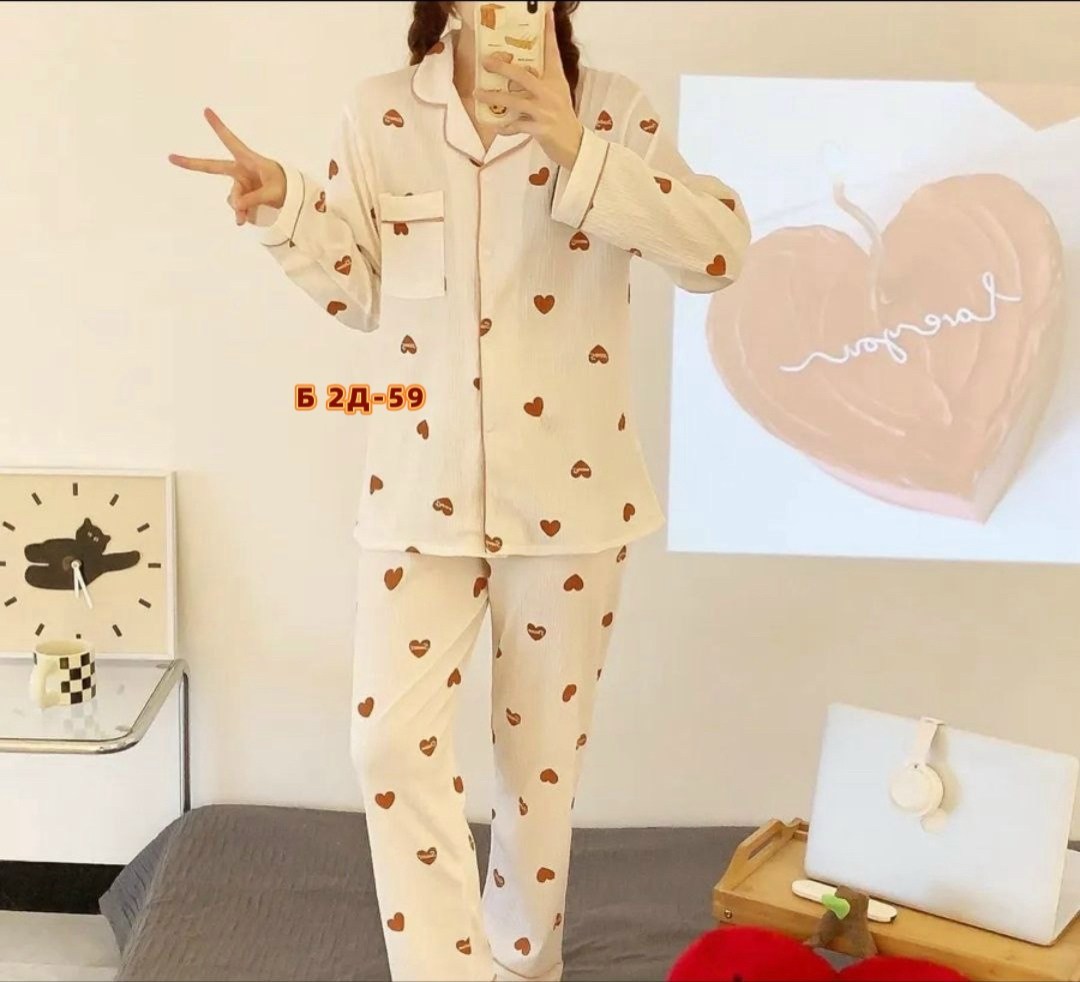 муслиновая пижама со штанами и рубашкой insomnimio,пижама со штанами и рубашкой y2k moolmeyno,пижама женская,пижама,пижама со штанами и рубашкой с сердечками gosu korean