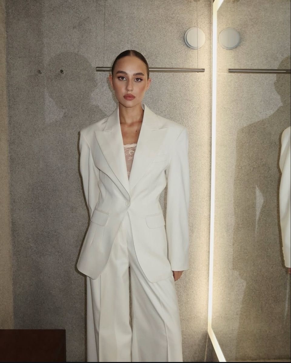 свадебный брючный костюм,брючный костюм невесты,брючный костюм,элегантный свадебный женский костюм, комплект из блейзера и брюк,белый костюм