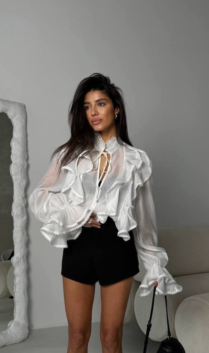 блузка с оборками,стильные блузки,блузка с рюшами,блузка женская,кофта на завязках