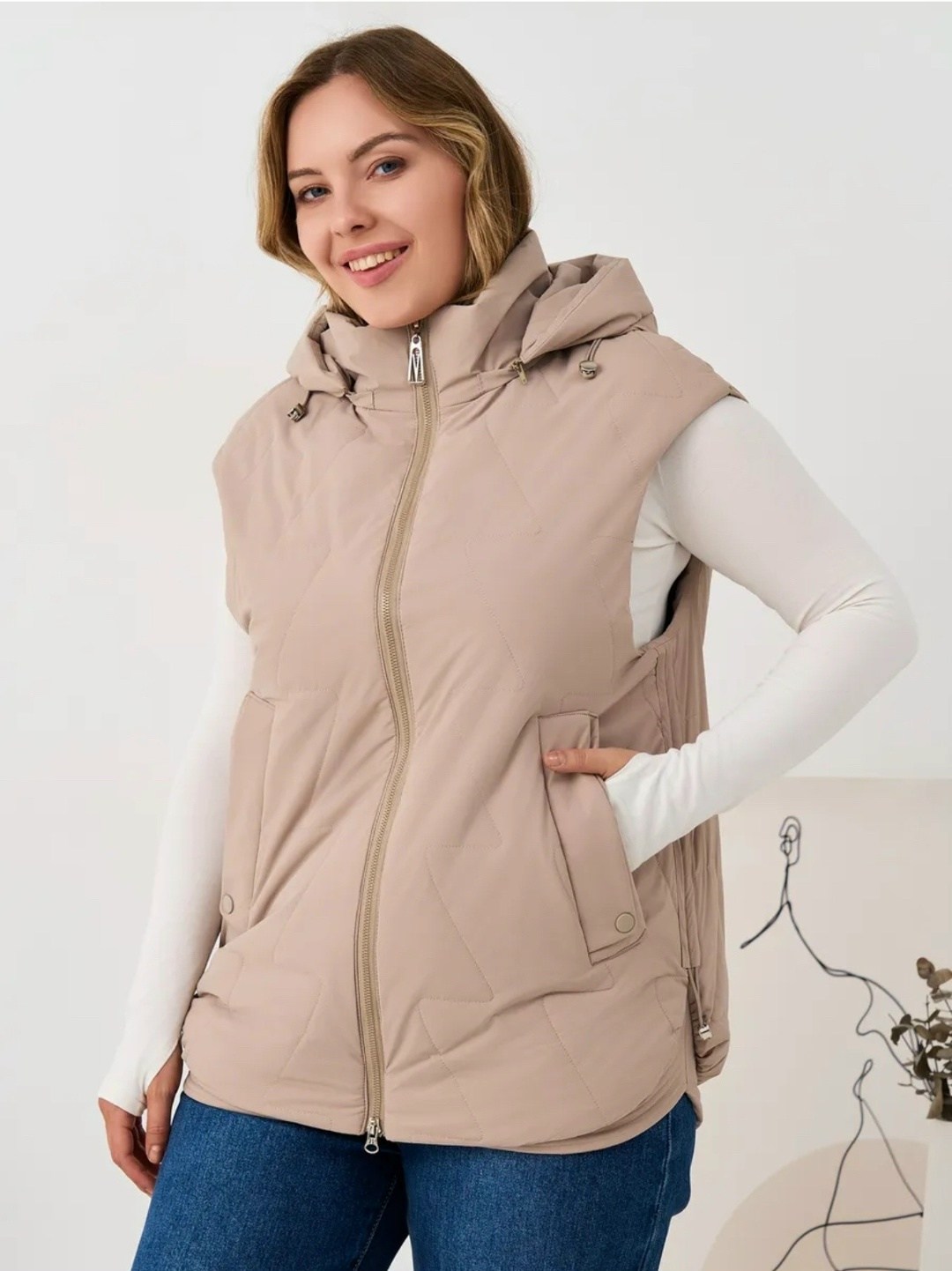 жилетка оверсайз утепленная безрукавка с капюшоном lucasta style,жилетка оверсайз утепленная безрукавка с капюшоном lucasta style 458720054,жилет утепленный женский,утепленный жилет,жилетка женская