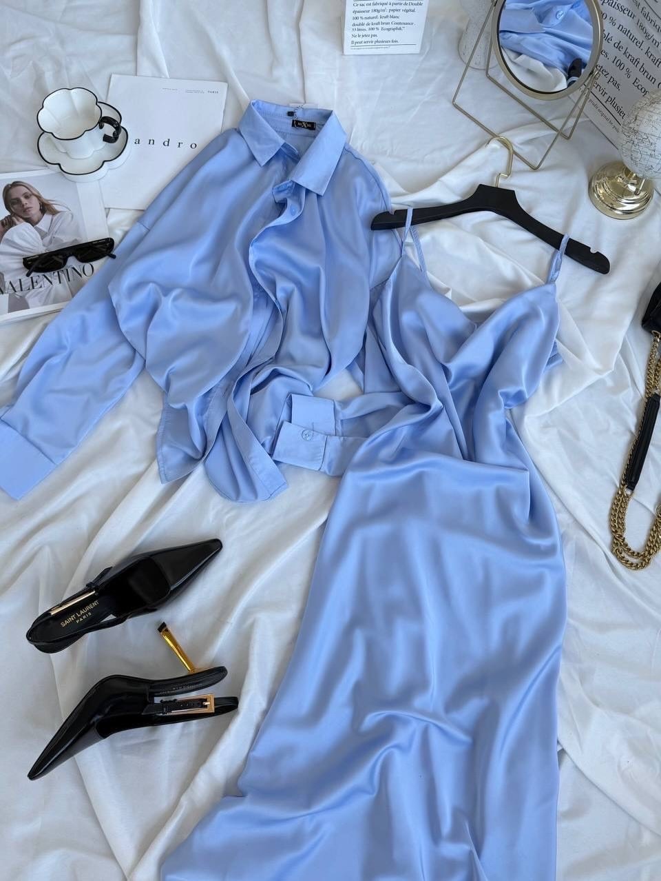 платье шелковое двойка с рубашкой,костюм шелковый,шелковое платье комбинация,шелковое платье комбинация с рубашкой,атласное платье