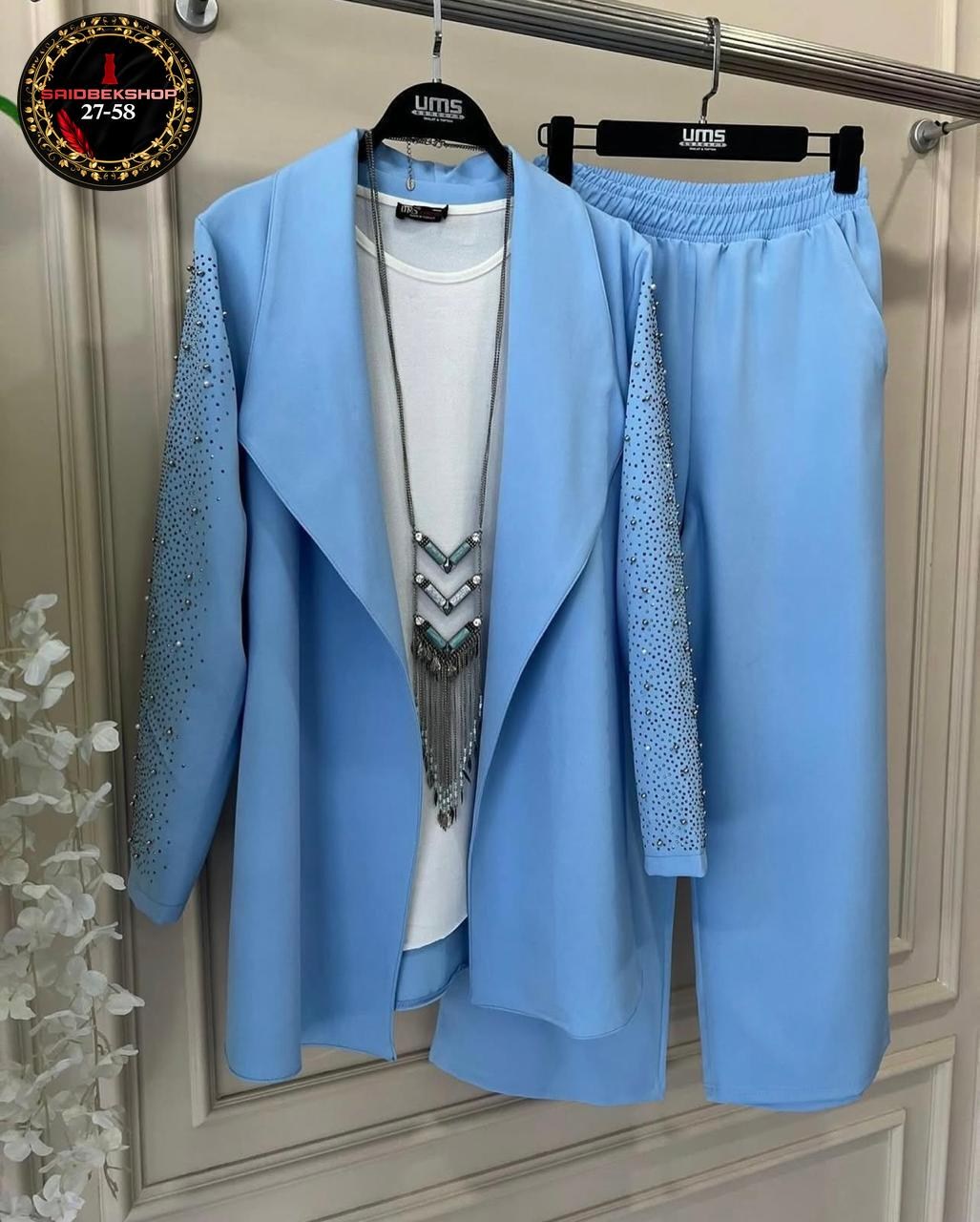 брючный костюм юрс 22-958-6 тройка голубой размер 44-54,брючный костюм urs 22-958-6,брючные женские костюмы,женские костюмы,брючный костюм юрс 22-958-6 тройка