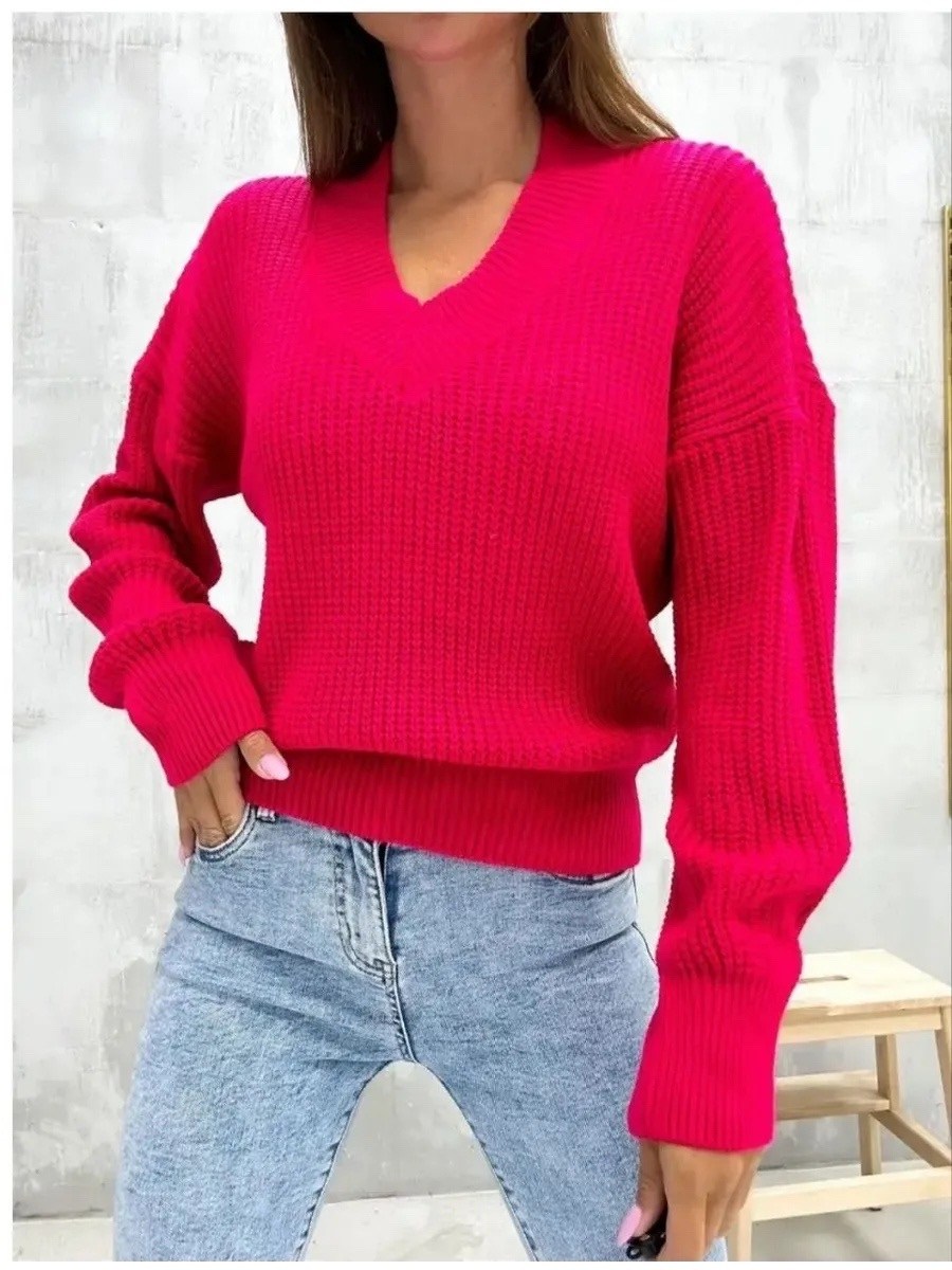 повседневный свитер с v-образным вырезом,свитер оверсайз кофта p&t fashion,джемпер с v-образным вырезом вязанный,свитер вязаный без горла,вязанный женский свитер с v-образным вырезом