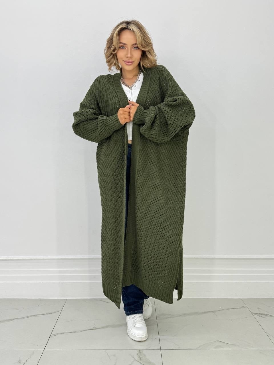 длинный кардиган из вязанного трикотажа,кардиган,кардиган длинный kotam 492675305,кардиган длинный kotam темно-зеленый,кардиган длинный kotam