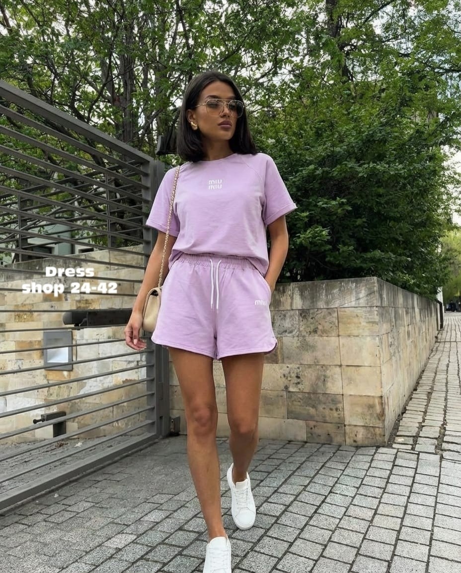 костюм женский с шортами,спортивный костюм шорты и футболка фиолетовый,костюм женский,летние костюмы,летние костюмы женские