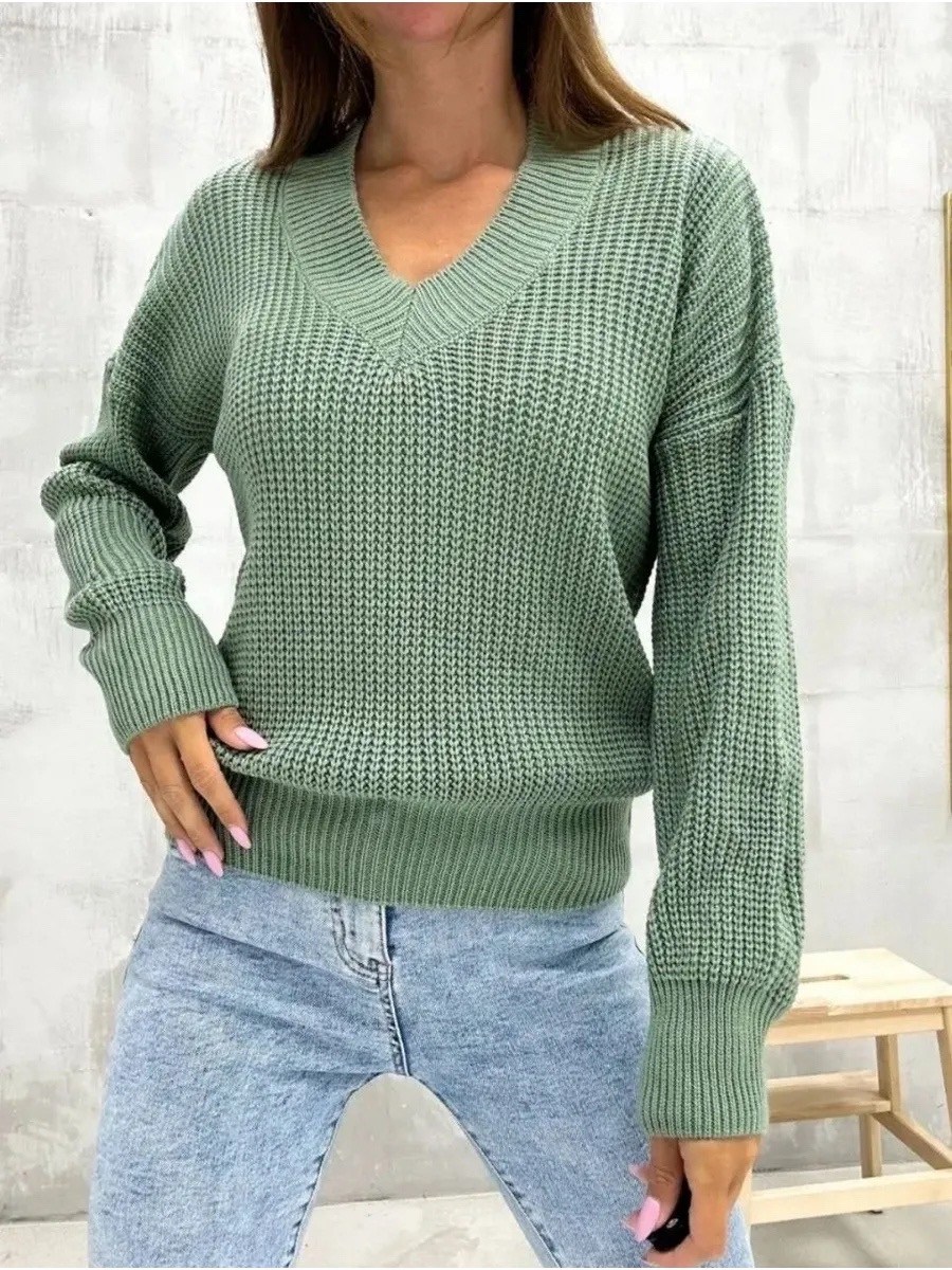 повседневный свитер с v-образным вырезом,свитер оверсайз кофта p&t fashion,джемпер с v-образным вырезом вязанный,свитер вязаный без горла,вязанный женский свитер с v-образным вырезом