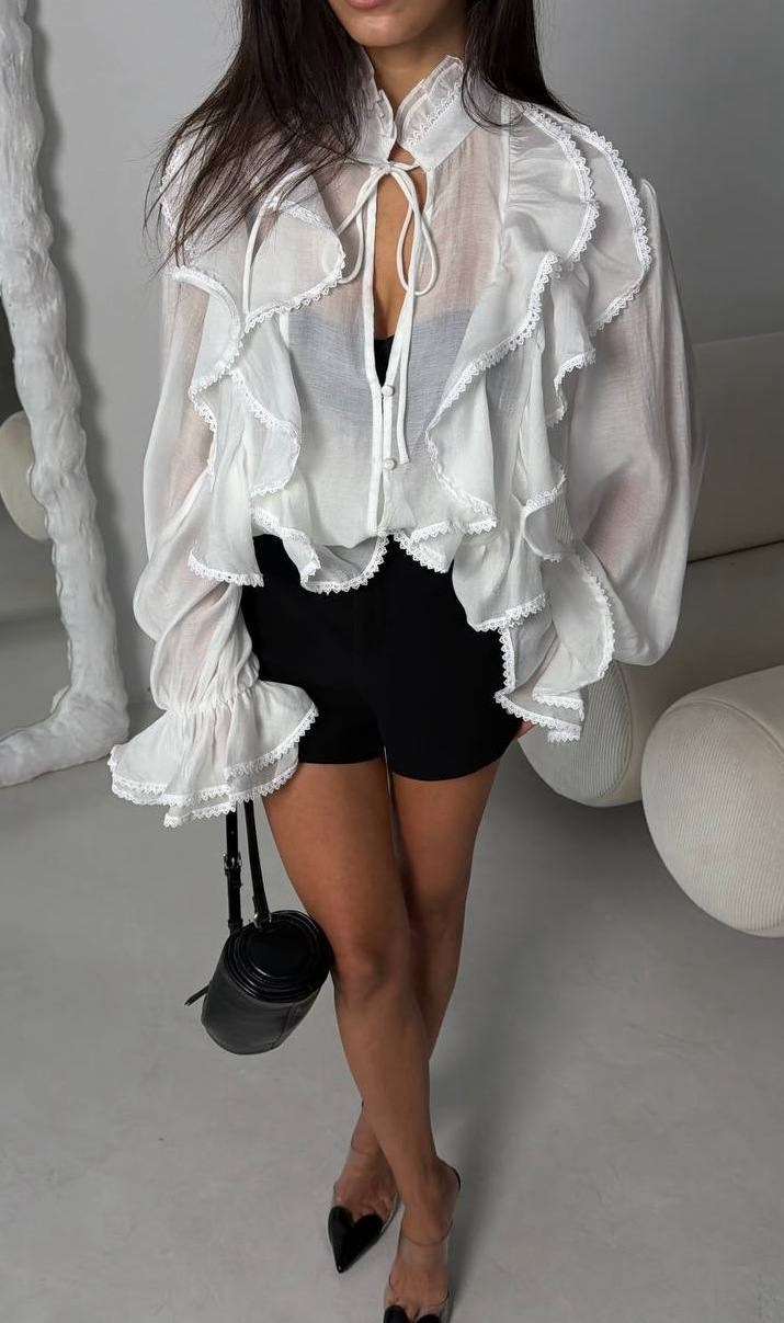 блузка с оборками,стильные блузки,блузка с рюшами,блузка женская,кофта на завязках