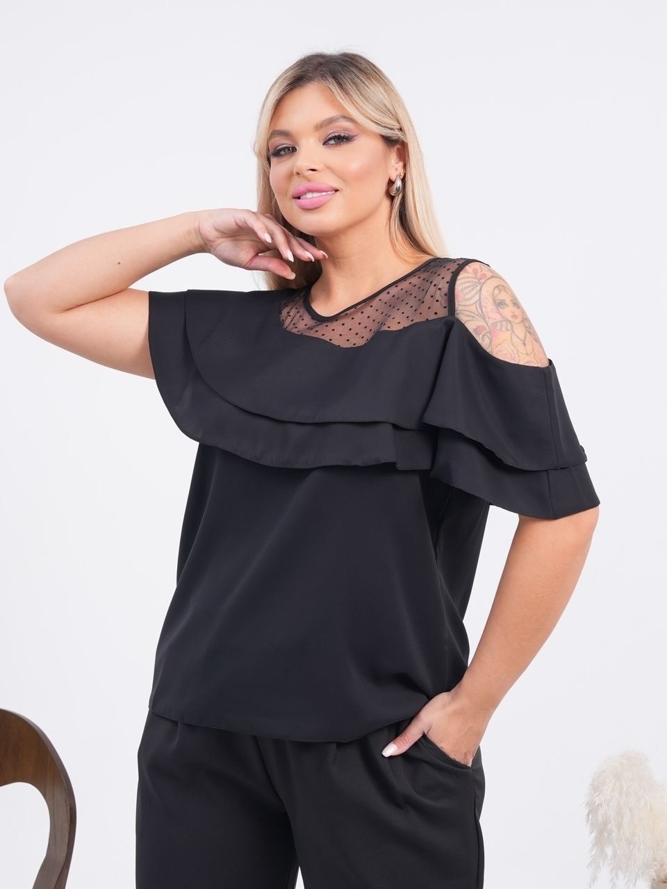 стильная блуза,женская блуза,блузка стильная,блуза dora plus арт. 0353-1 черный кристалл,нарядная блуза